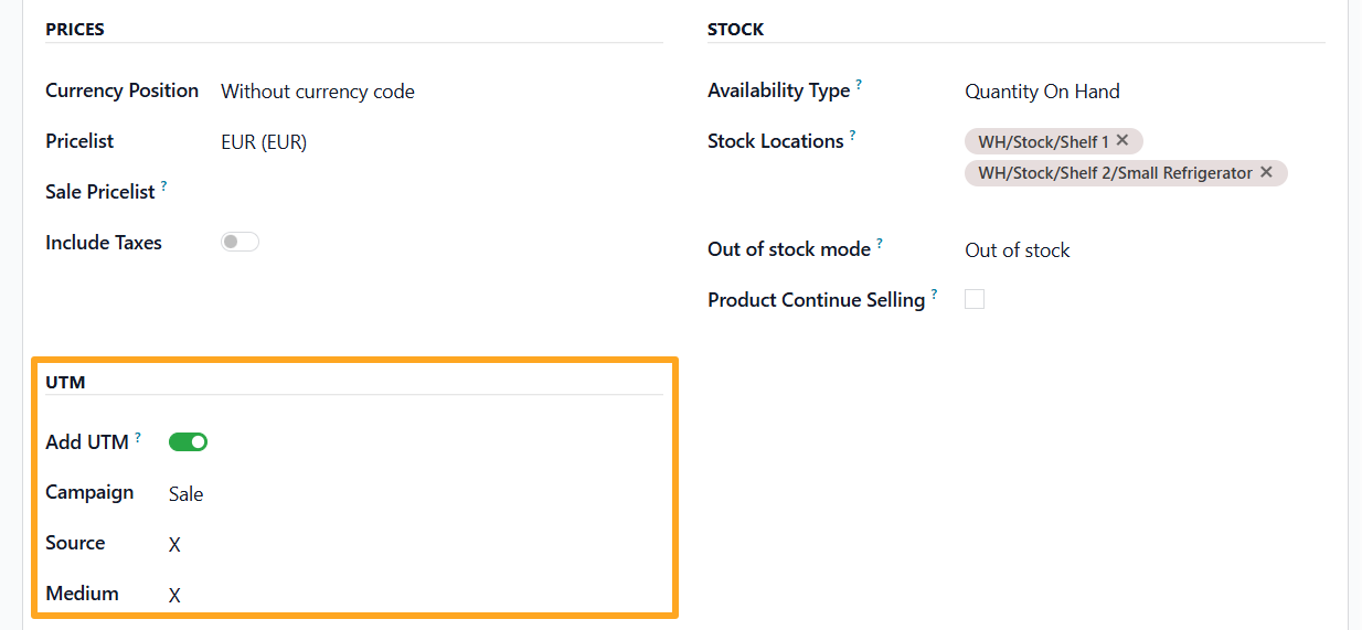 odoo ceneo product data feed add utm settings